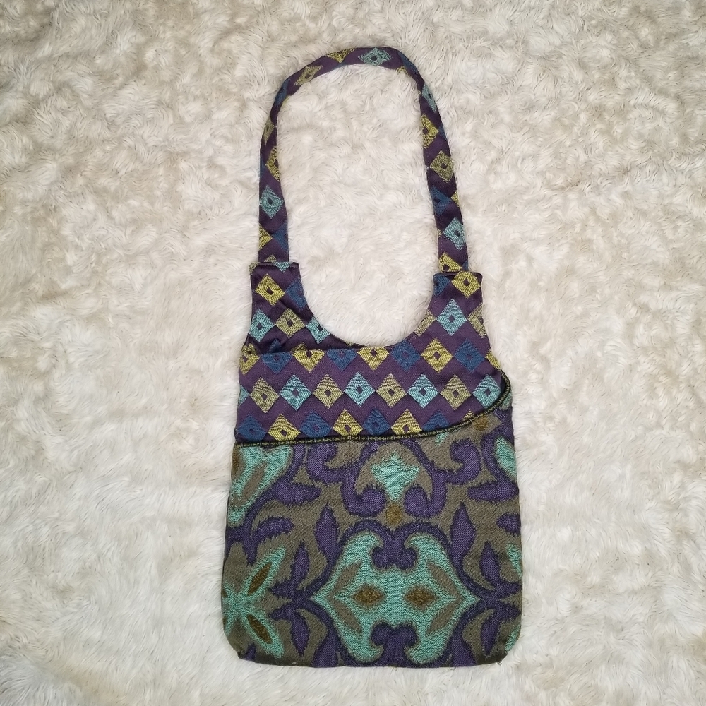 Maruca Tapestry Shoulder Bag Handmade Purse USA Art To Wear Lagenlook Purple